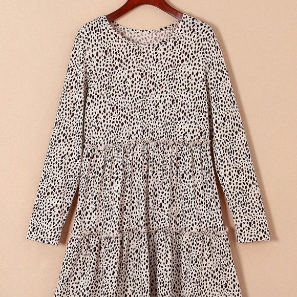 Leopard Animal Print Tiered Long Sleeve Dress - Picture 5 of 12